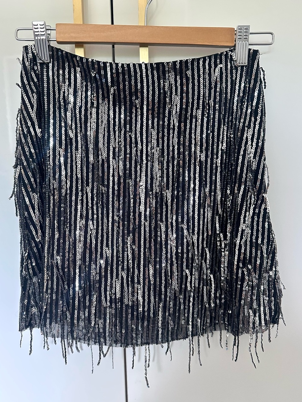 Zara black & silver sequins fringe mini skirt XS